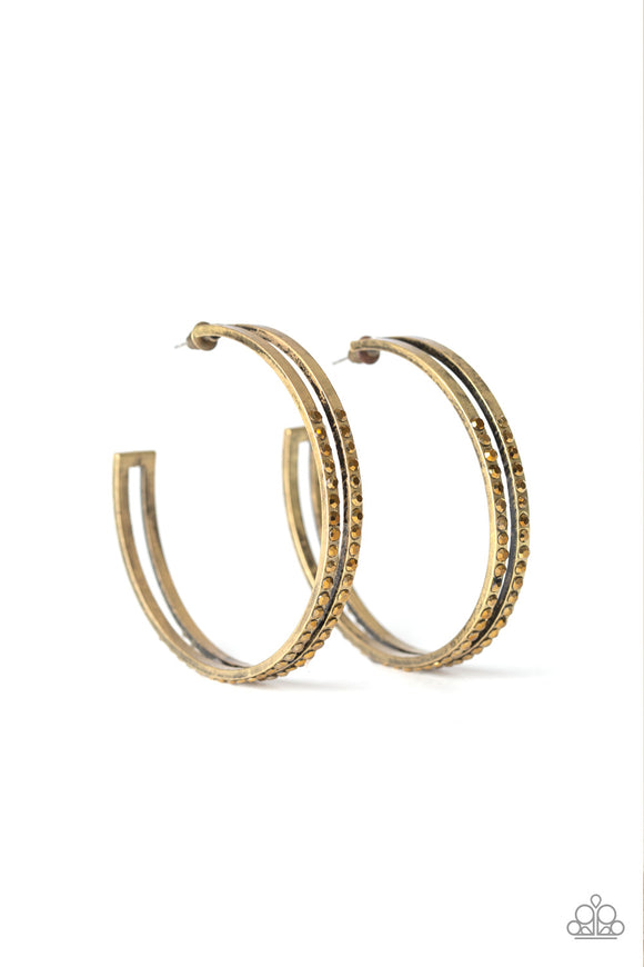 Double The Bling - Brass Hoop Earrings #273
